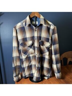Vintage 80s Sears Roebuck Wool Blend Plaid Flannel Shirt